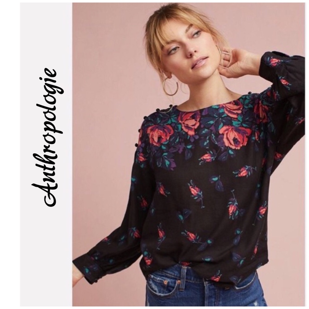 Anthropologie Maeve Gardenia Boat Neck Top